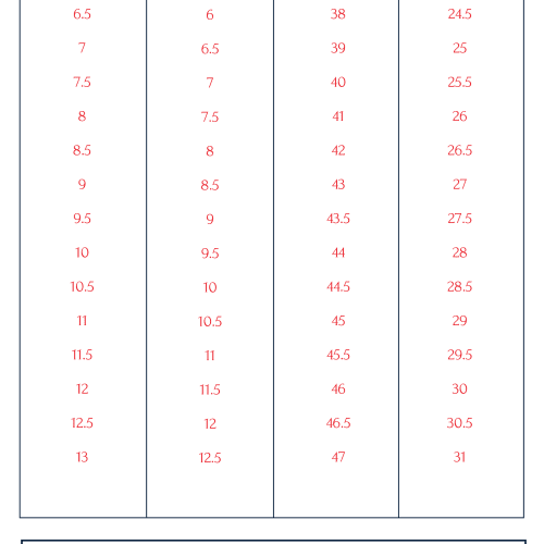 sizechart FW005FW21